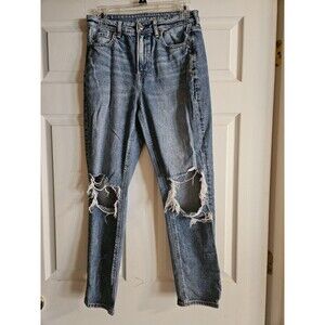 American Eagle Distressed Strigid Mom Jeans Women's 4R Light Blue Denim 4